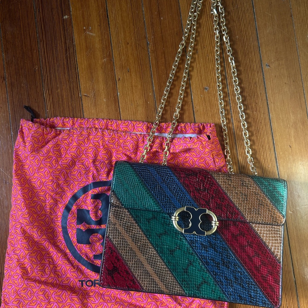 Tory Burch Striped Snakeskin Bag with adjustable chain
